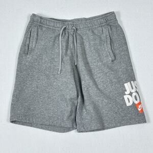 Nike Just Do It Logo Fleece Athletic Shorts Drawstring‎ Gray Orange White Large